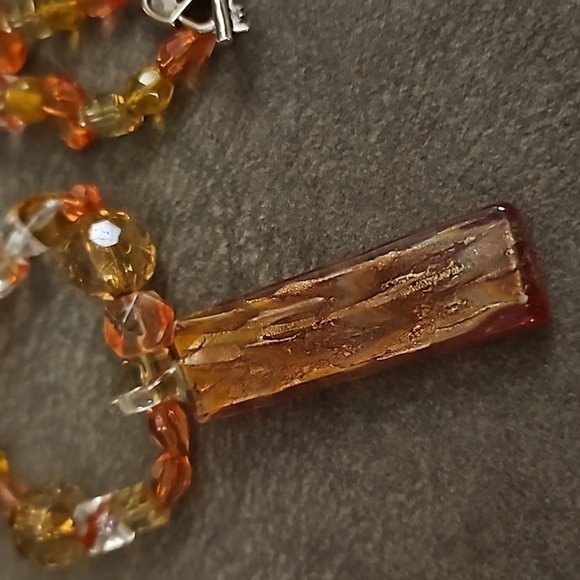 HANDMADE Orange Dichroic Glass Pendant Beaded Necklace - Picture 3 of 10